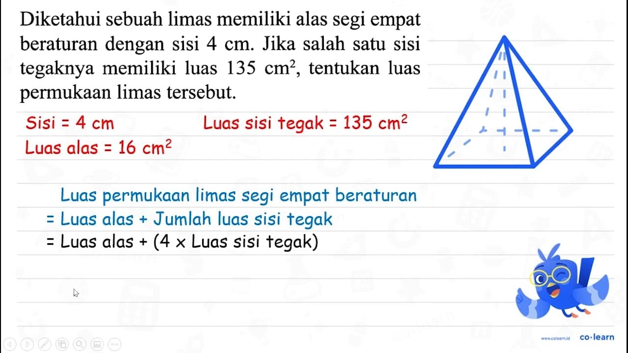 Diketahui sebuah limas memiliki alas segi empat beraturan