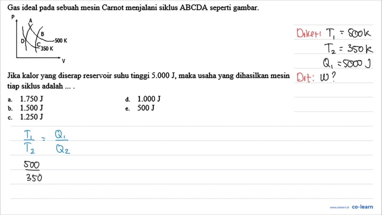 Gas ideal pada sebuah mesin Carnot menjalani siklus ABCDA