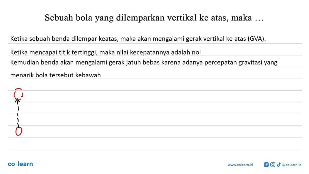 Sebuah bola yang dilemparkan vertikal ke atas, maka ...