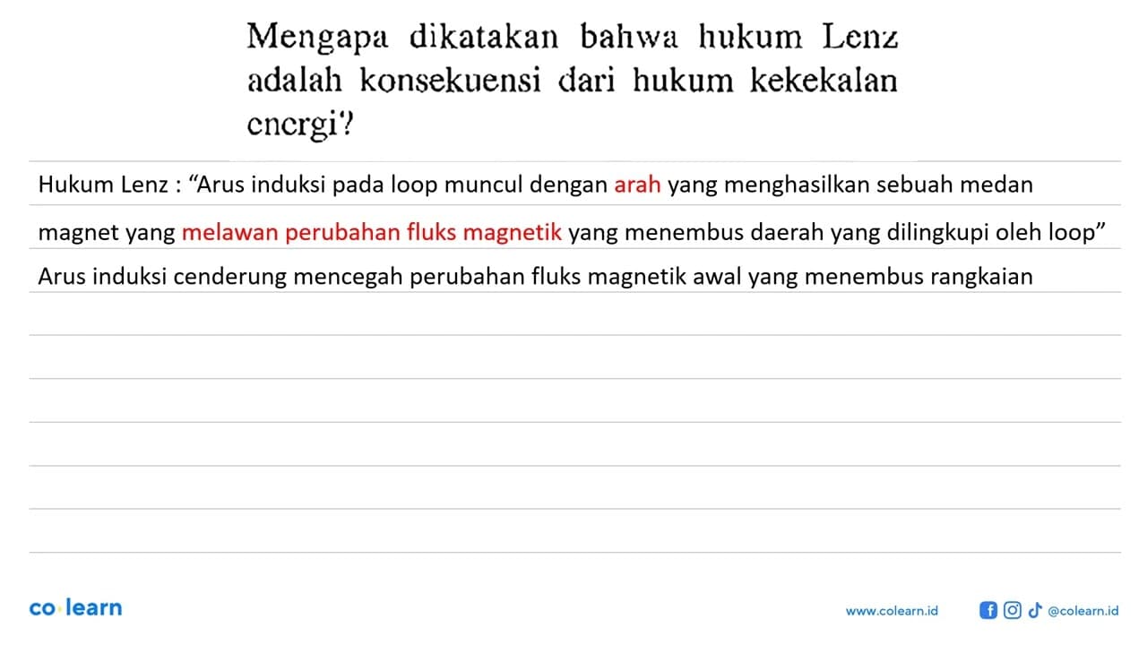 Mengapa dikatakan bahwa hukum Lenz adalah konsekuensi dari