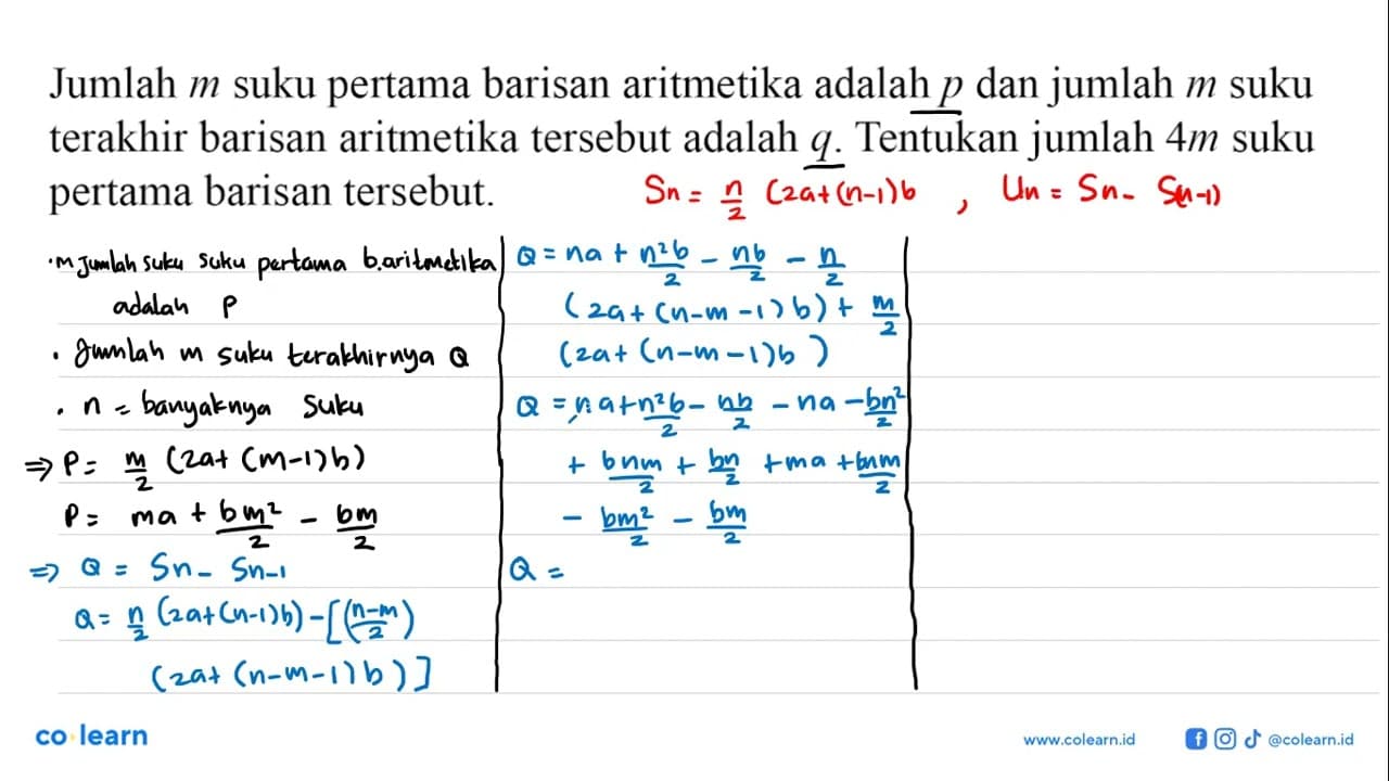 Jumlah m suku pertama barisan aritmetika adalah p dan