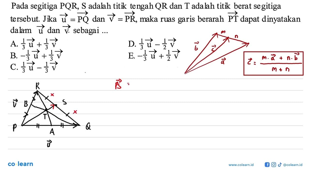 Pada segitiga PQR, S adalah titik tengah QR dan T adalah