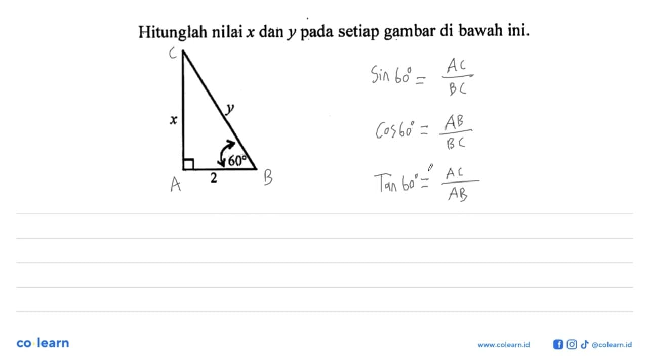 Hitunglah nilai x dan y pada setiap gambar di bawah ini.