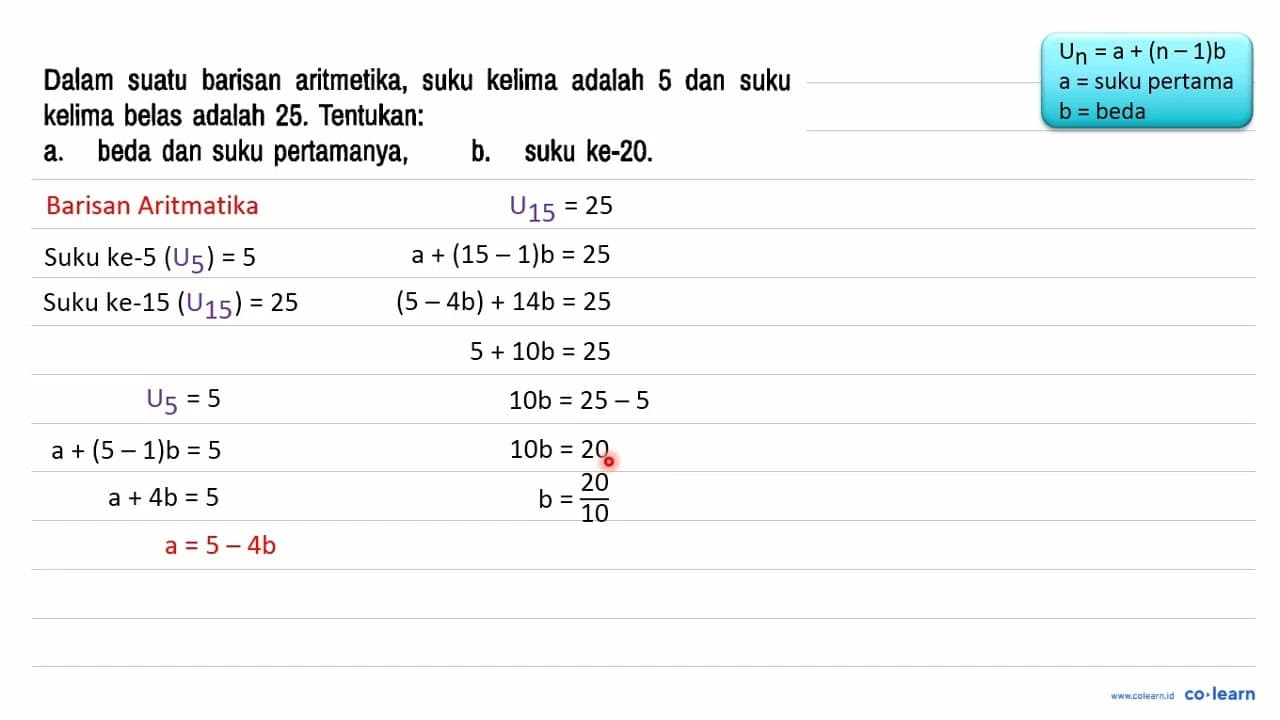 Dalam suatu barisan aritmetika, suku kelima adalah 5 dan