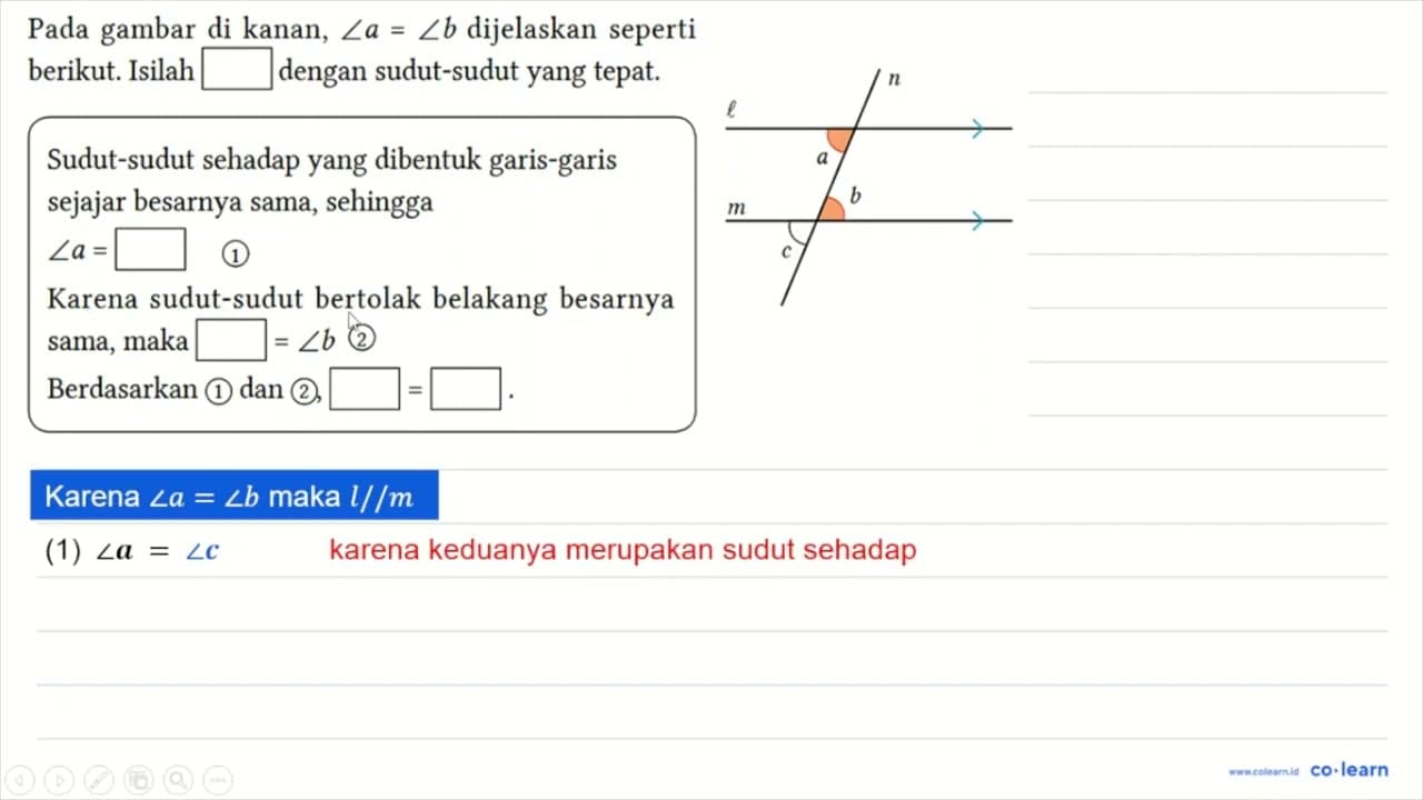 Pada gambar di kanan, sudut a = sudut b dijelaskan seperti