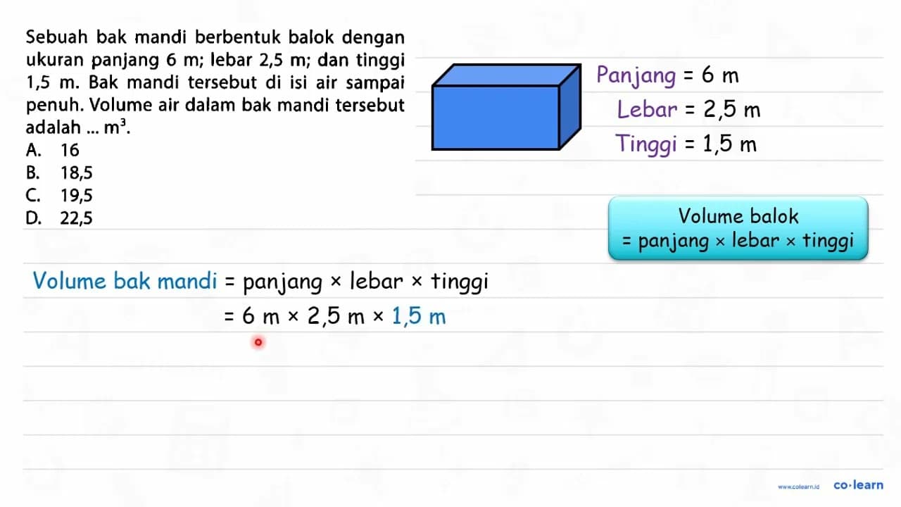 Sebuah bak mandi berbentuk balok dengan ukuran panjang 6 m;