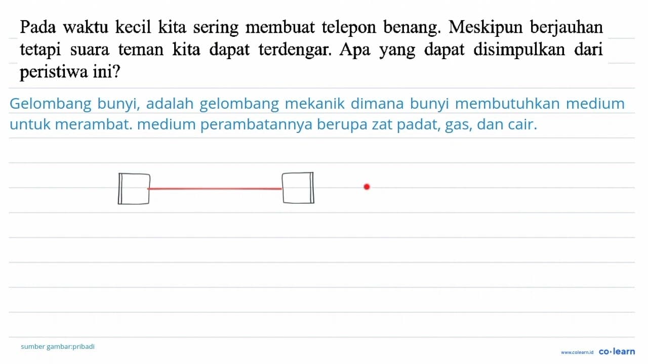 Pada waktu kecil kita sering membuat telepon benang.