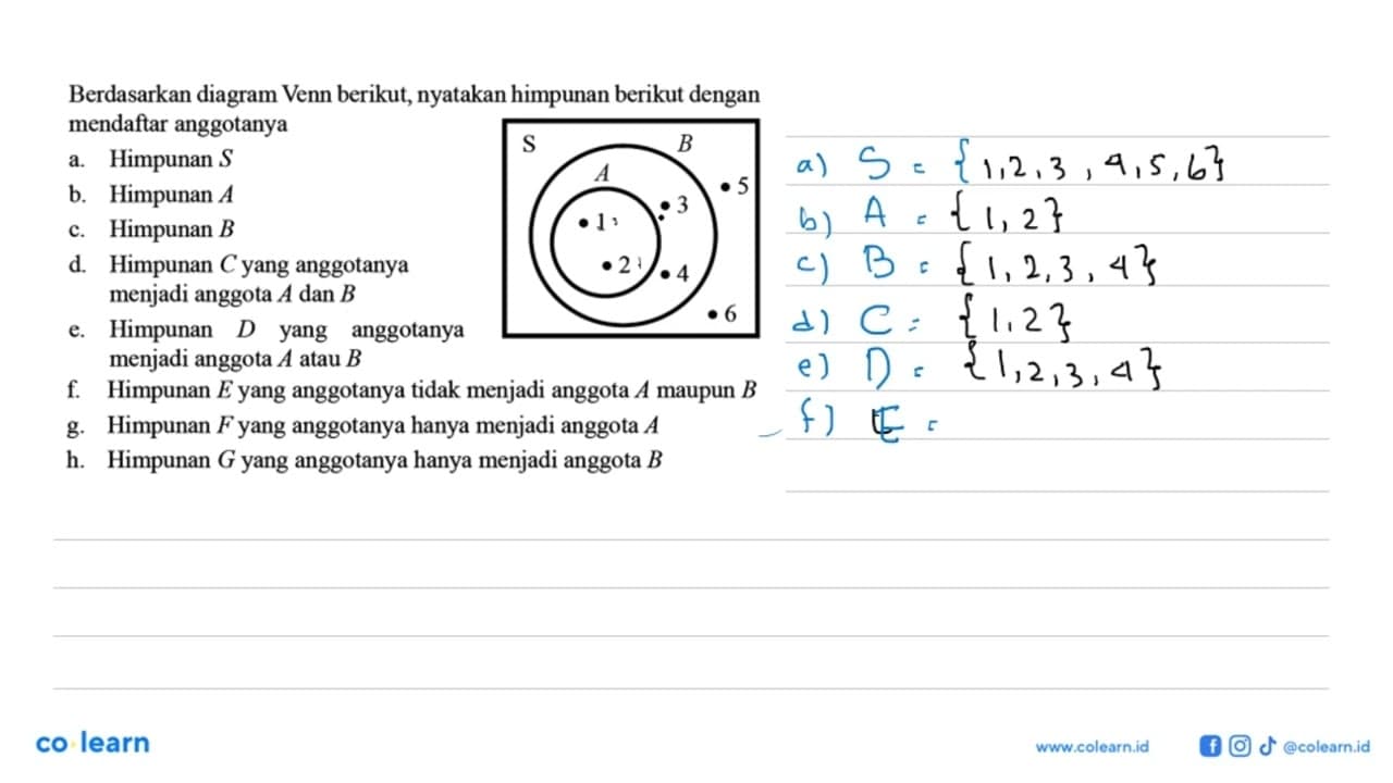 Berdasarkan diagram Venn berikut, nyatakan hi- mpunan