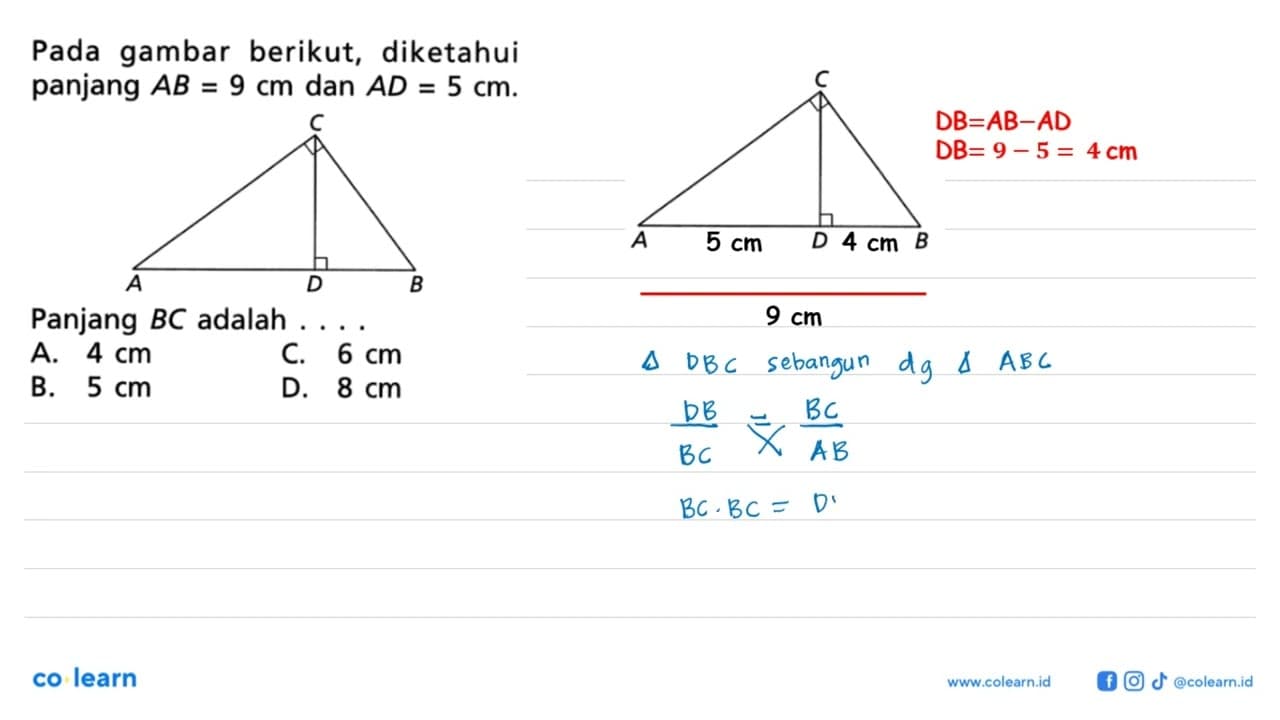 Pada gambar berikut, diketahui panjang AB=9 cm dan AD=5