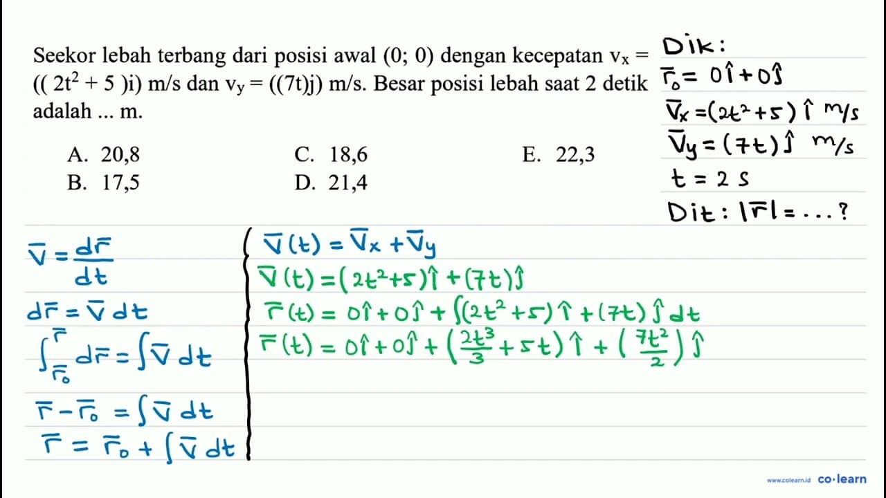 Seekor lebah terbang dari posisi awal (0, 0) dengan