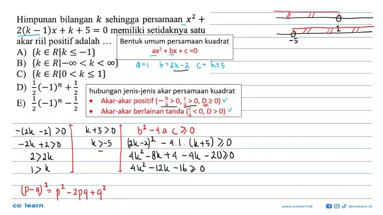 Himpunan bilangan k sehingga persamaan x^2 + 2(k - 1)x + k