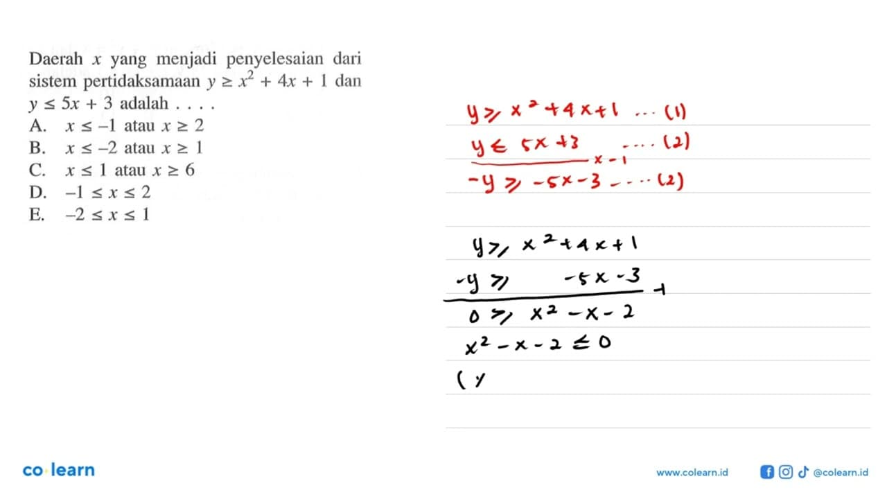 Daerah x yang menjadi penyelesaian dari sistem