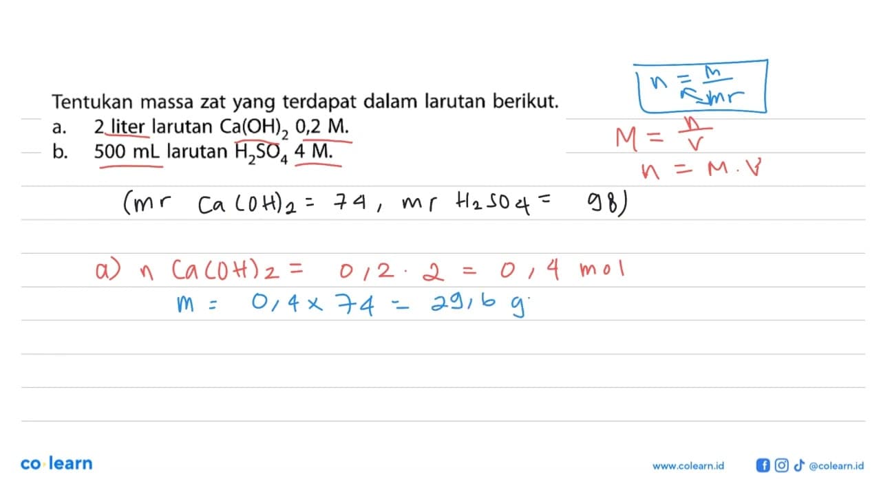 Tentukan massa zat yang terdapat dalam larutan berikut.a. 2