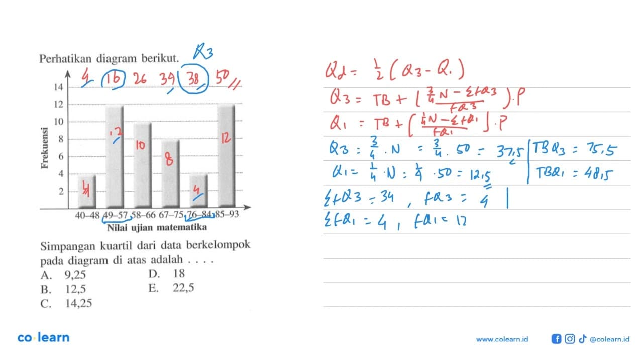 Perhatikan diagram berikut. Nilai ujian matematika