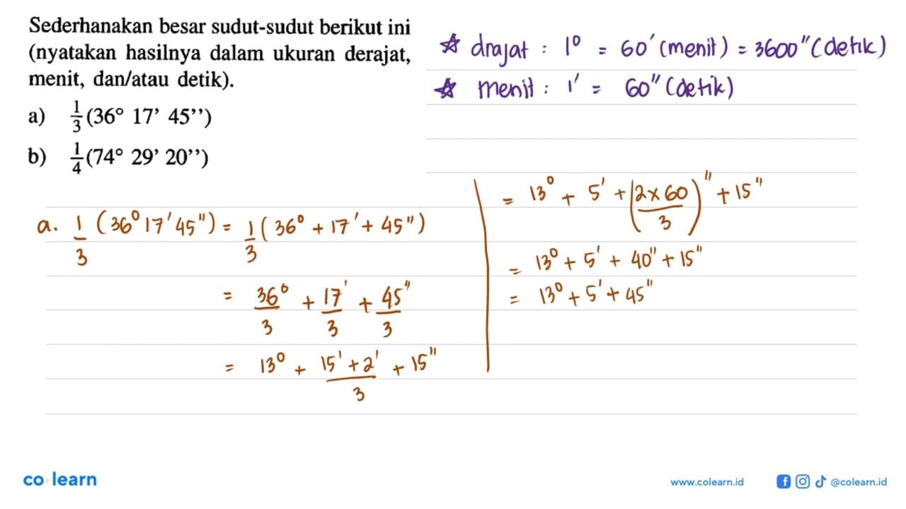 Sederhanakan besar sudut-sudut berikut ini (nyatakan