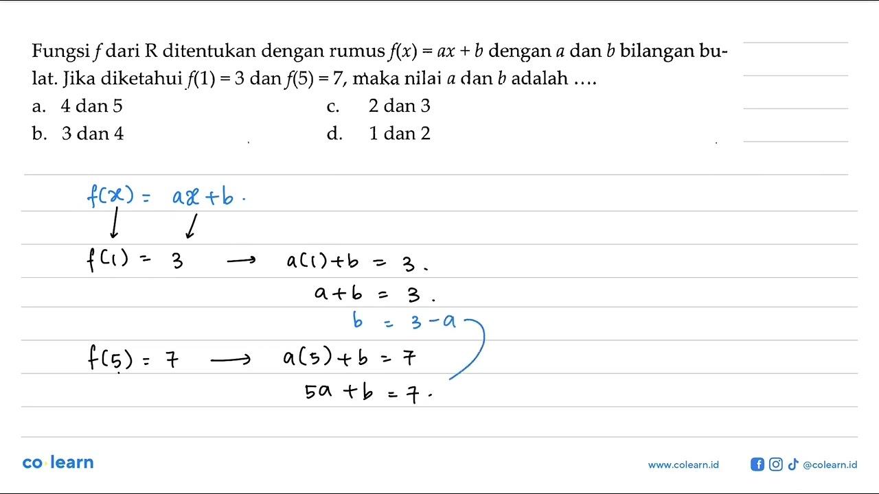 Fungsi f dari R ditentukan dengan rumus f(x) = ax + b