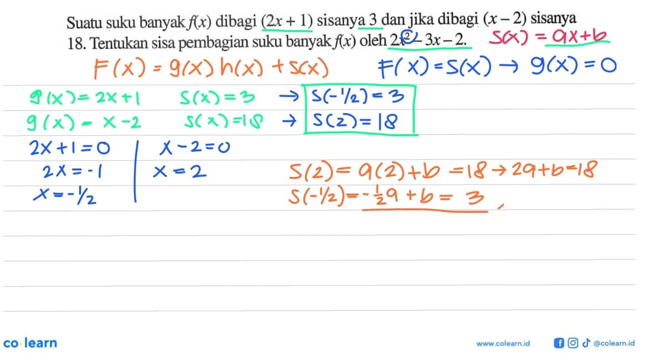 Suatu suku banyak f(x) dibagi (2x+1) sisanya 3 dan jika