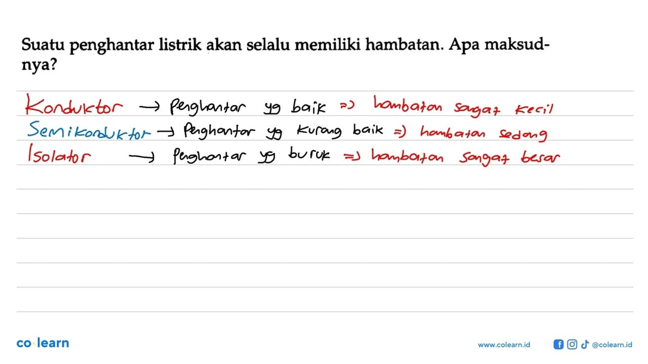 Suatu penghantar listrik akan selalu memiliki hambatan. Apa