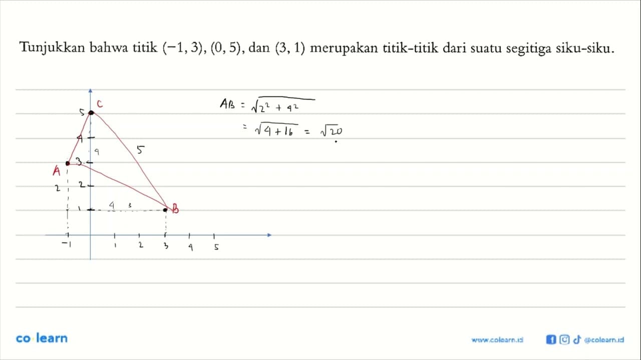 Tunjukkan bahwa titik (-1,3), (0,5), dan (3,1) merupakan