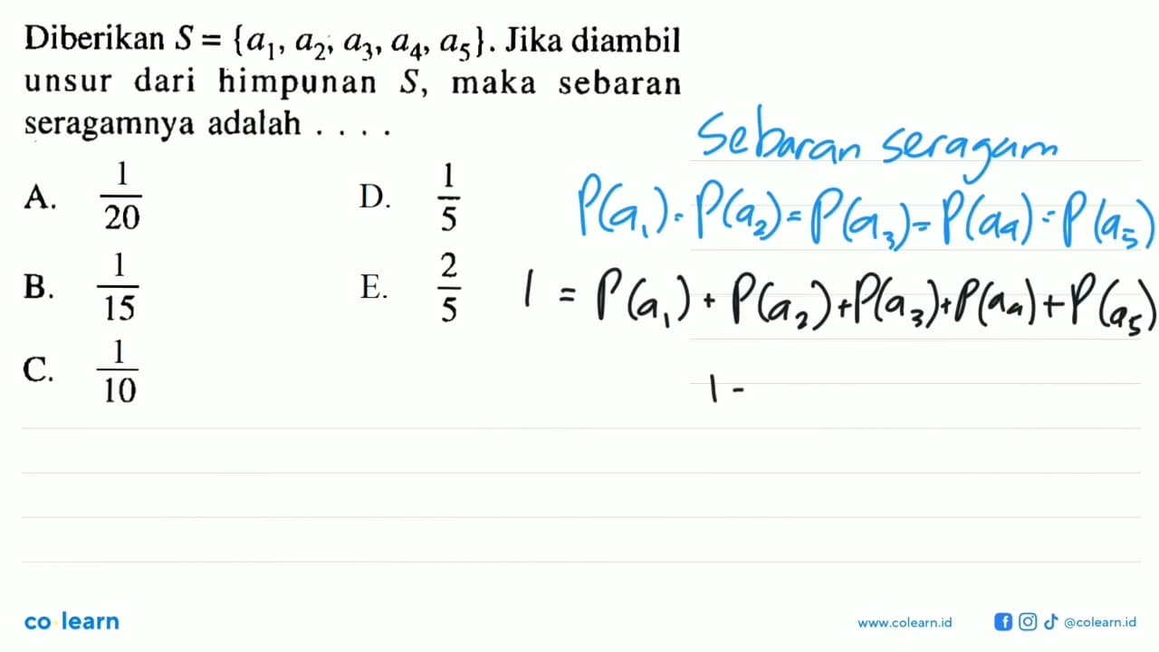 Diberikan S = {a1, a2, a3, a4, a5}. Jika diambil unsur dari