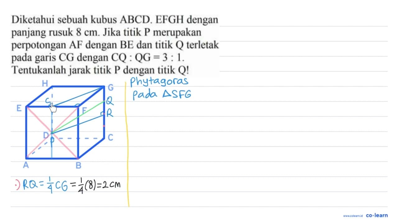 Diketahui sebuah kubus ABCD. EFGH dengan panjang rusuk 8 cm