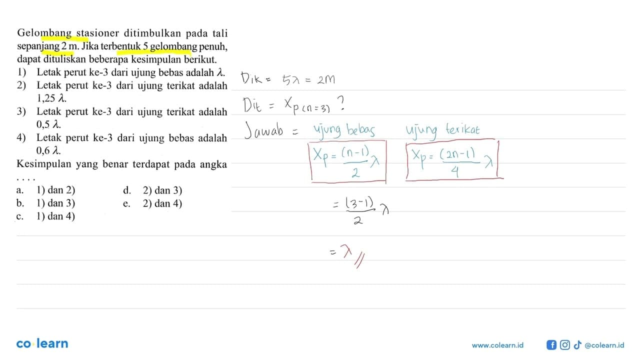 Gelombang stasioner ditimbulkan pada tali sepanjang 2 m.