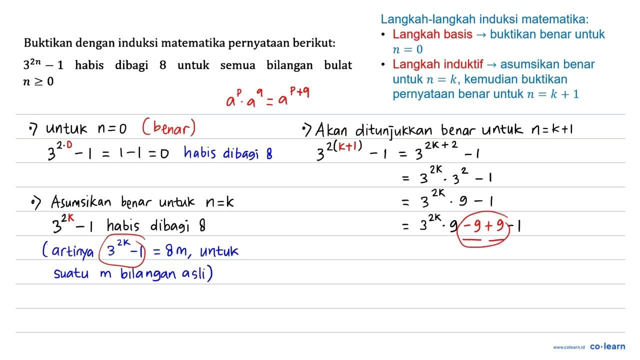 Buktikan dengan induksi matematika pernyataan berikut: 3^(2