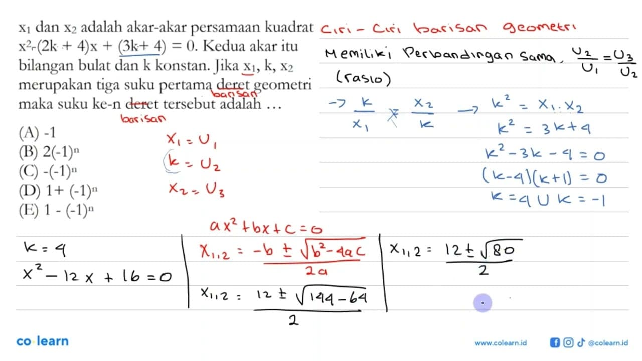 x1 dan x2 adalah akar-akar persamaan kuadrat x^2-(2 k+4)