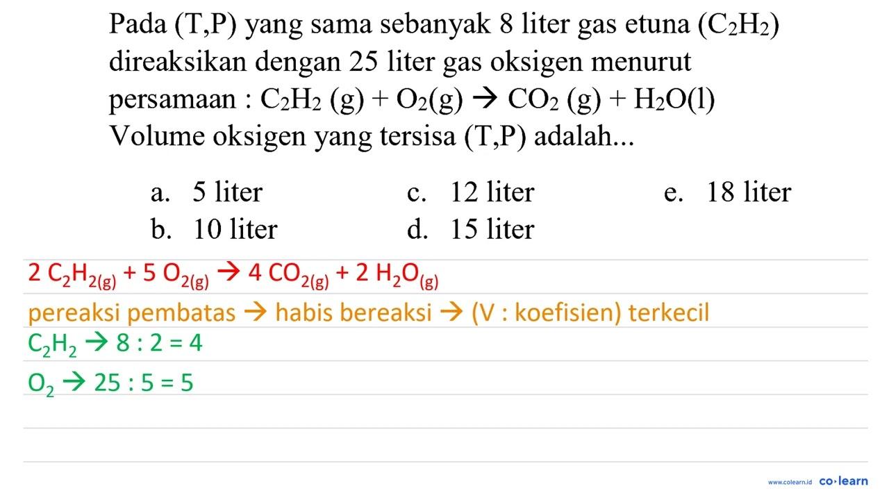 Pada (T,P) yang sama sebanyak 8 liter gas etuna (C_(2)