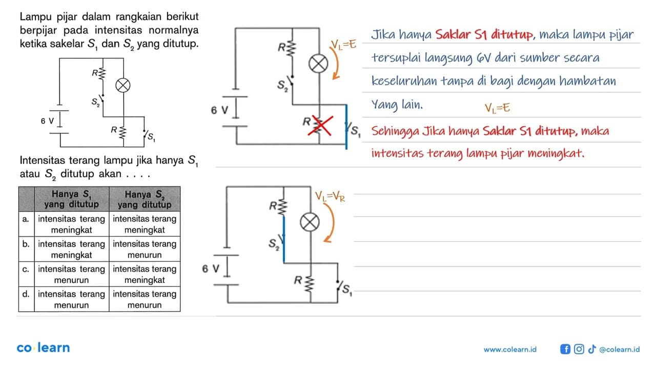 Lampu pijar dalam rangkaian berikut berpijar pada