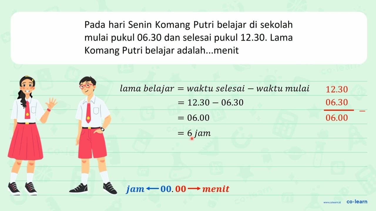 Pada hari Senin Komang Putri belajar di sekolah mulai pukul