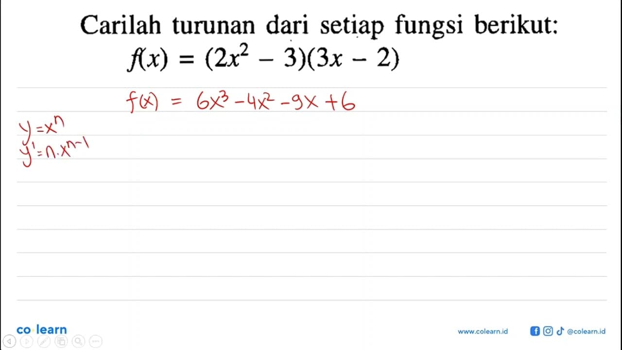 Carilah turunan dari setiap fungsi
