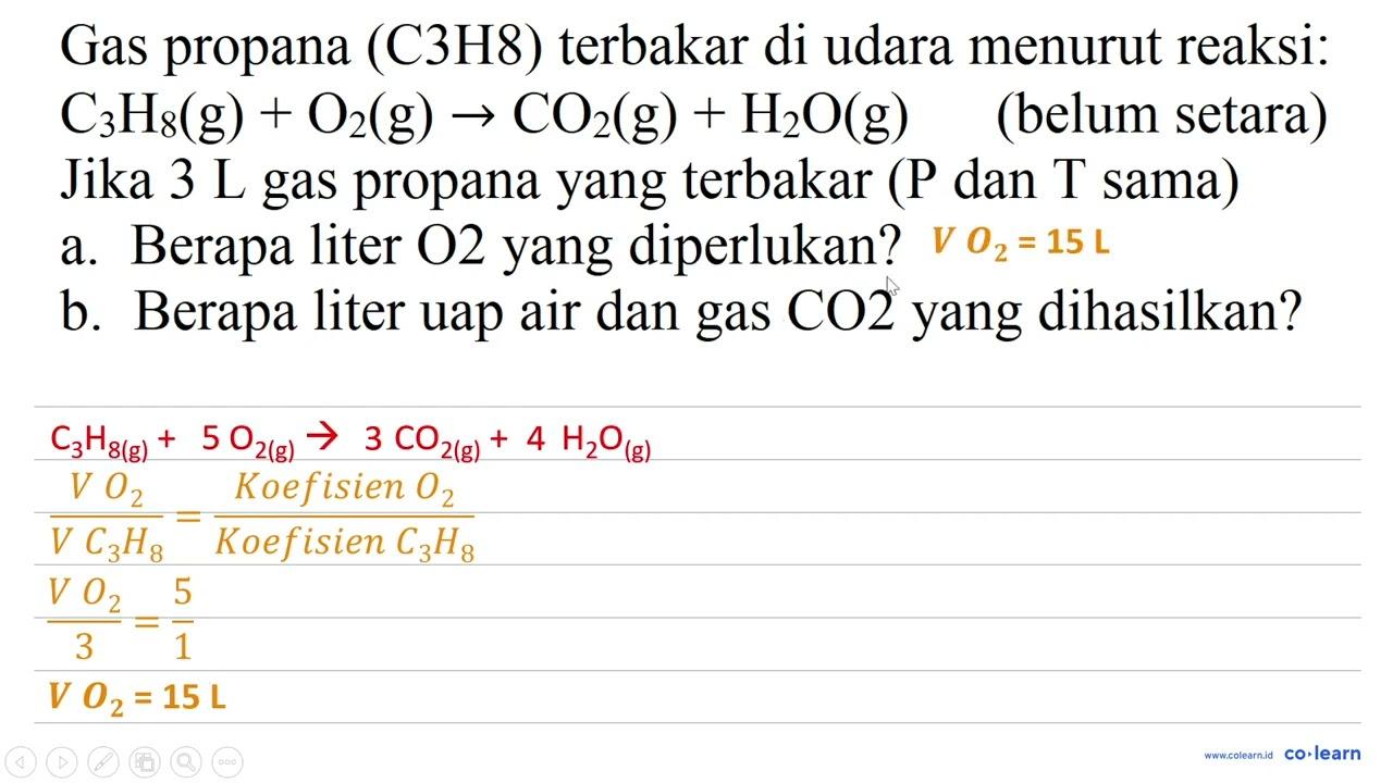 Gas propana (C3H8) terbakar di udara menurut reaksi: C3H8