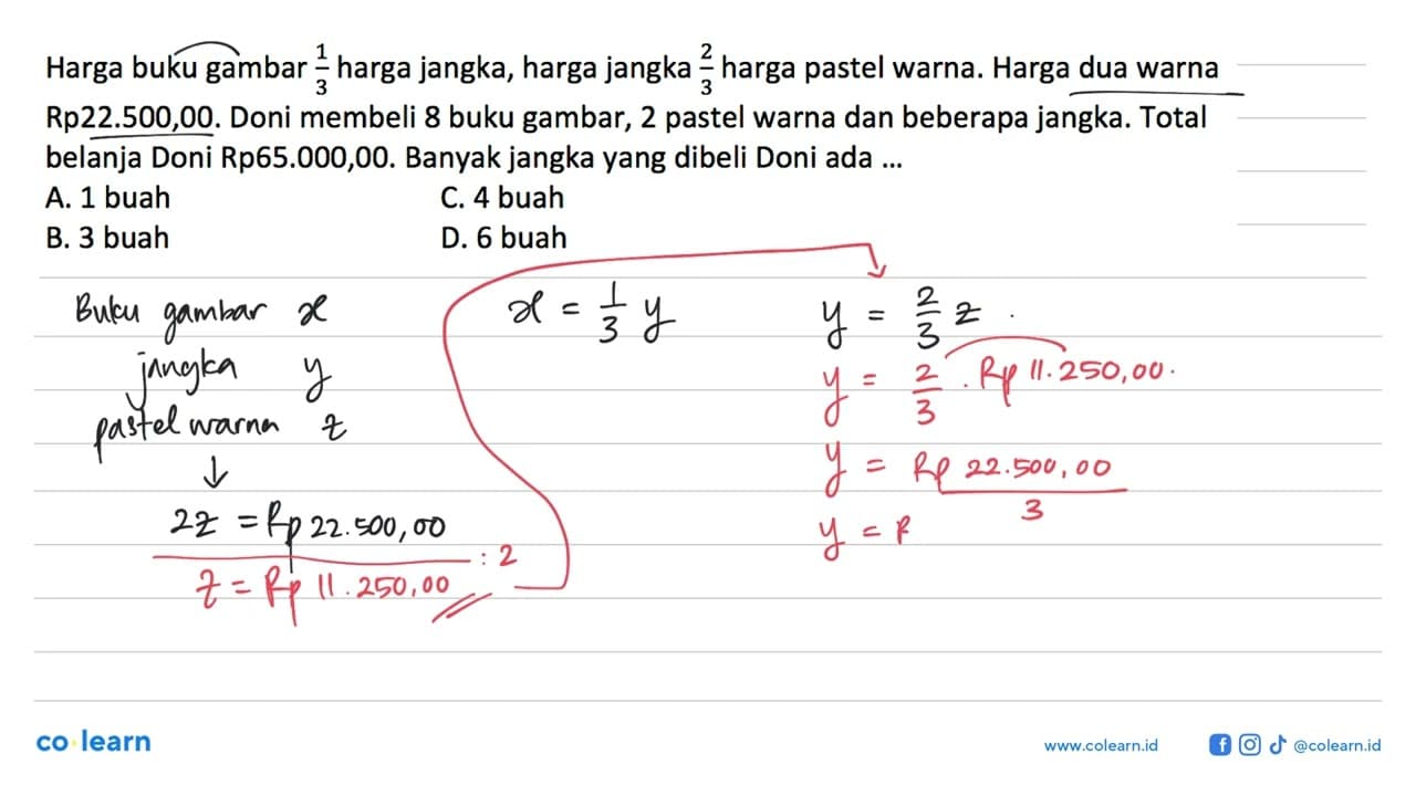 Harga buku gambar 1/3 harga jangka, harga jangka 2/3 harga