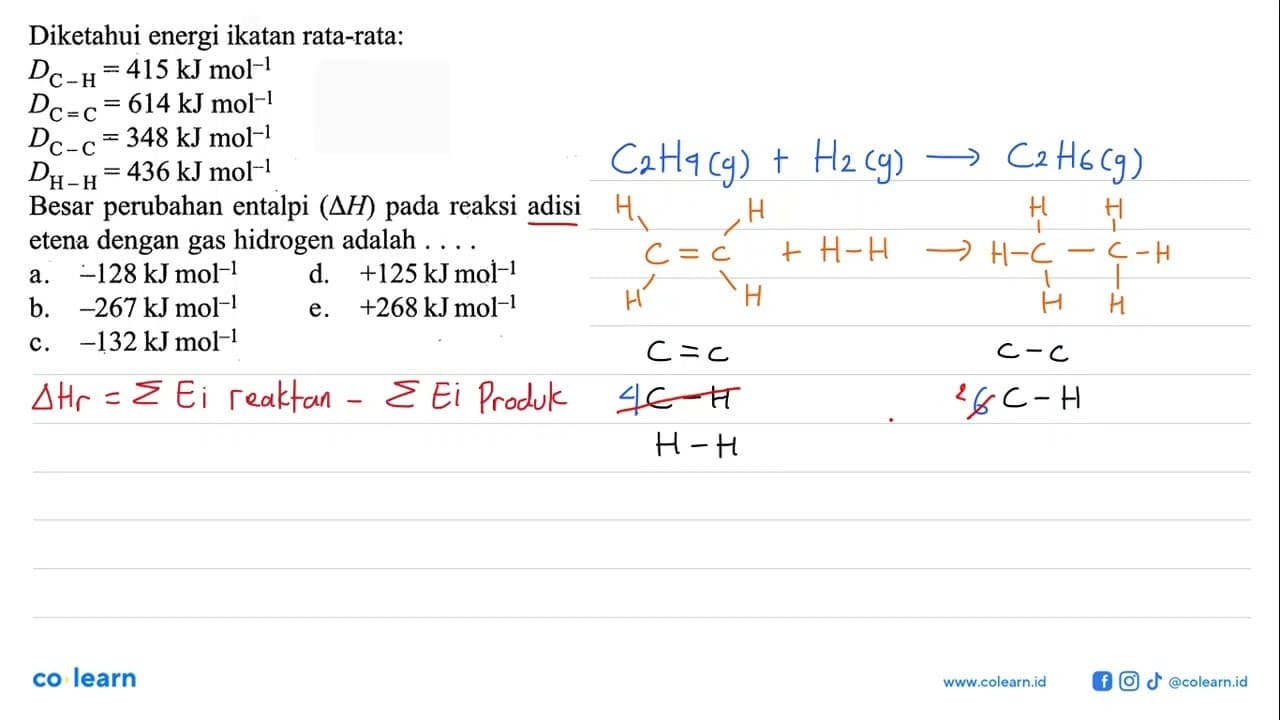 Diketahui energi ikatan rata-rata: D(C-H) = 415 kJ mol^(-1)