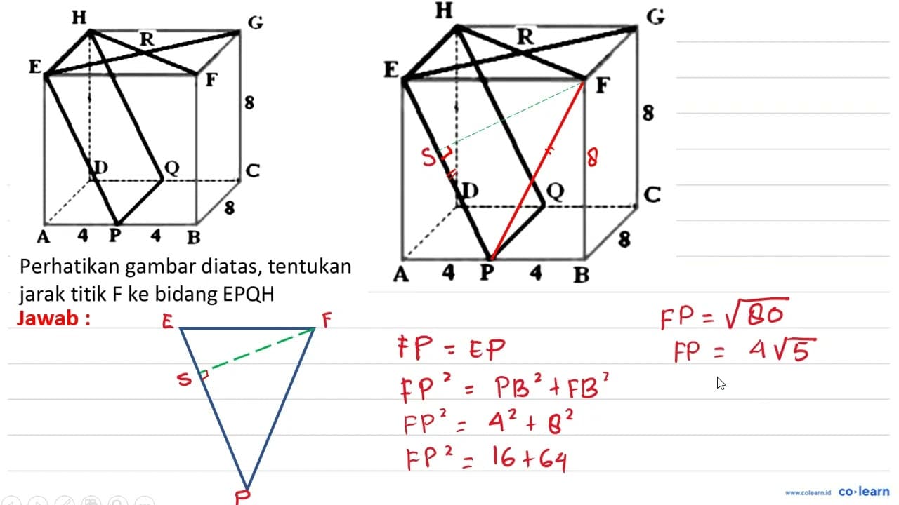 Perhatikan gambar diatas, tentukan jarak titik F ke bidang