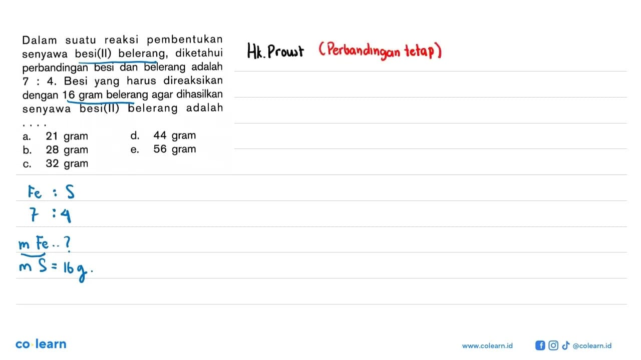 Dalam suatu reaksi pembentukan senyawa besi(II) belerang,