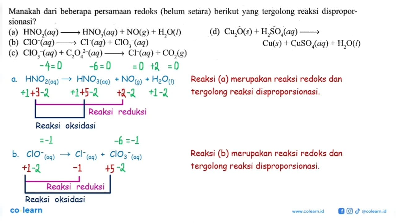 Manakah dari beberapa persamaan redoks (belum setara)