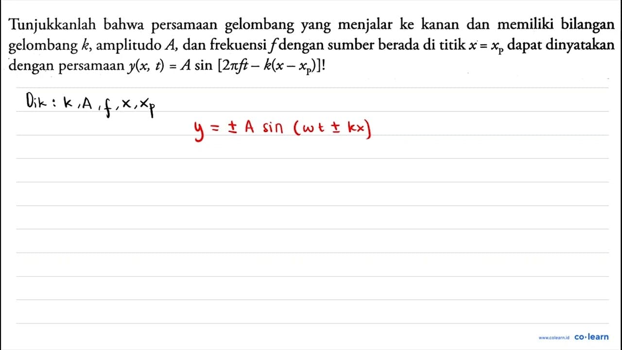 Tunjukkanlah bahwa persamaan gelombang yang menjalar ke