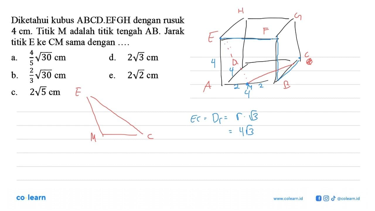 Diketahui kubus ABCD.EFGH dengan rusuk 4 cm. Titik M adalah