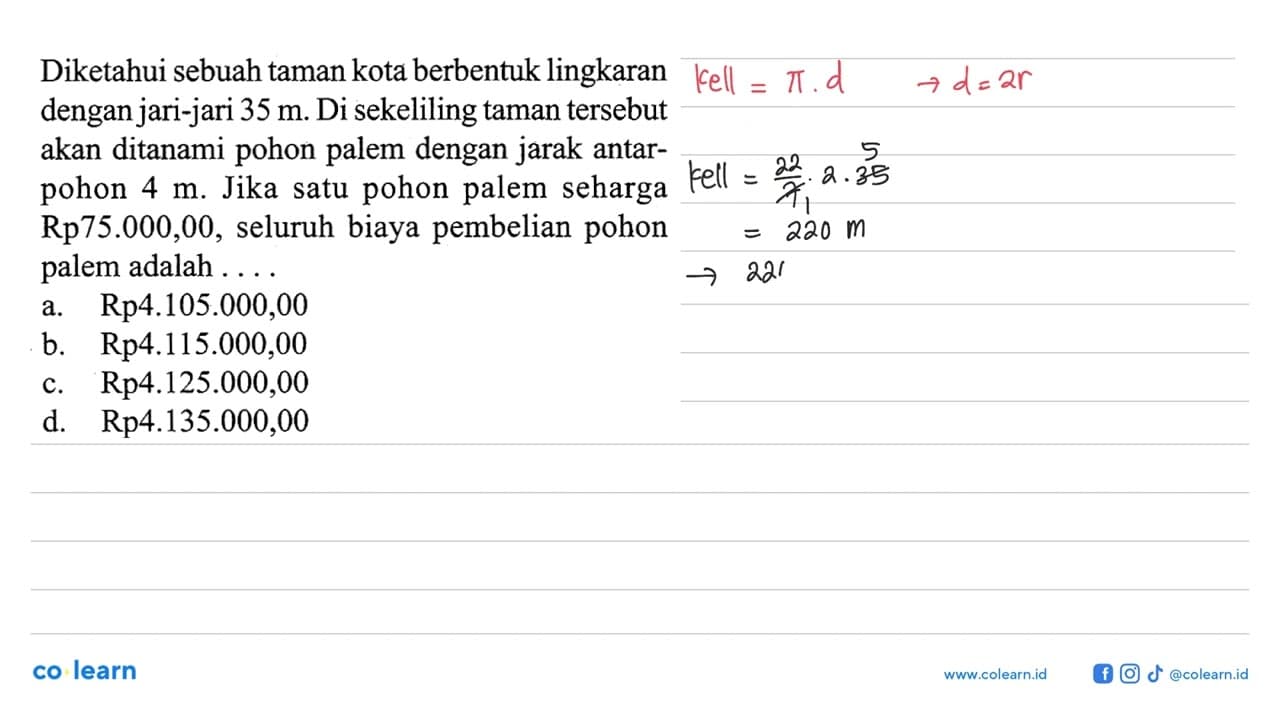 Diketahui sebuah taman kota berbentuk lingkaran dengan