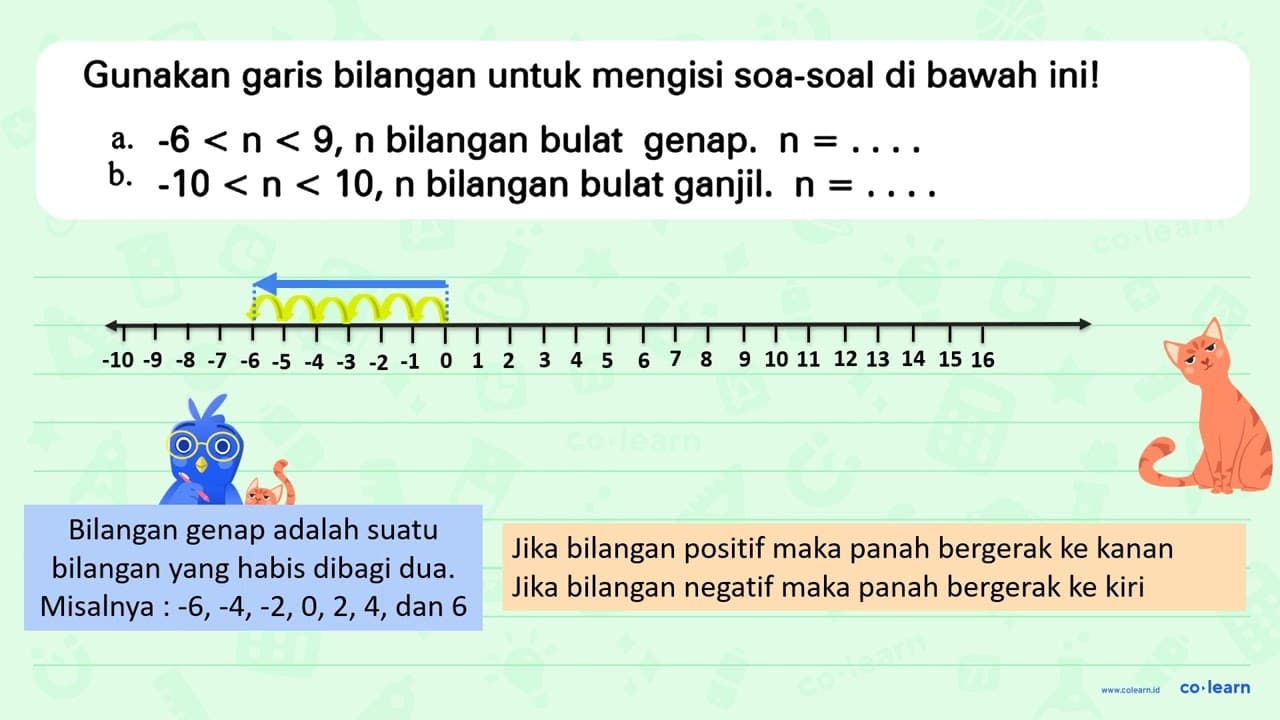 Gunakan garis bilangan untuk mengisi soal-soal di bawah