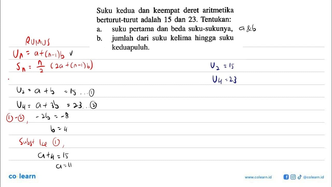 Suku kedua dan keempat deret aritmetika berturut-turut