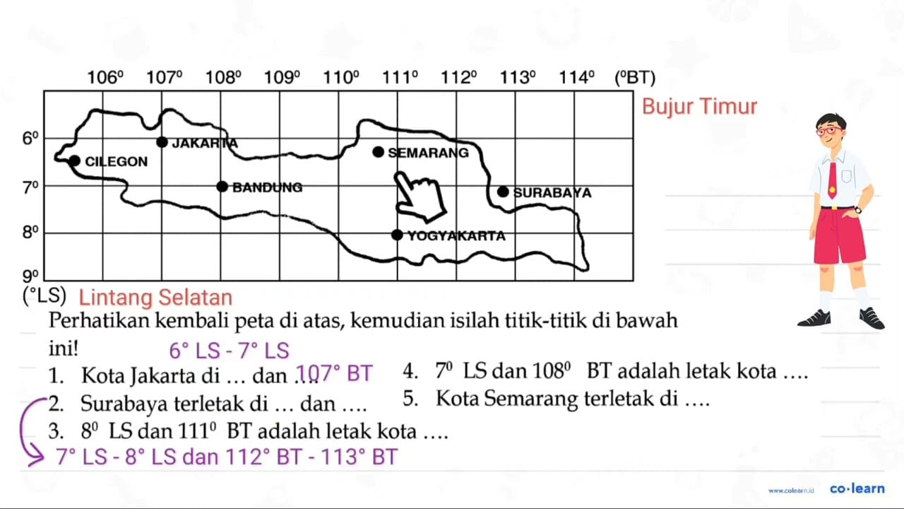 Perhatikan kembali peta di atas, kemudian isilah