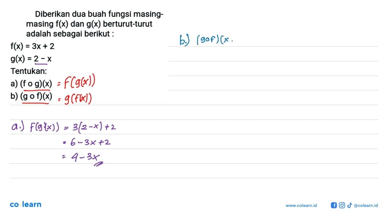 Diberikan dua buah fungsi masingmasing f(x) dan g(x)