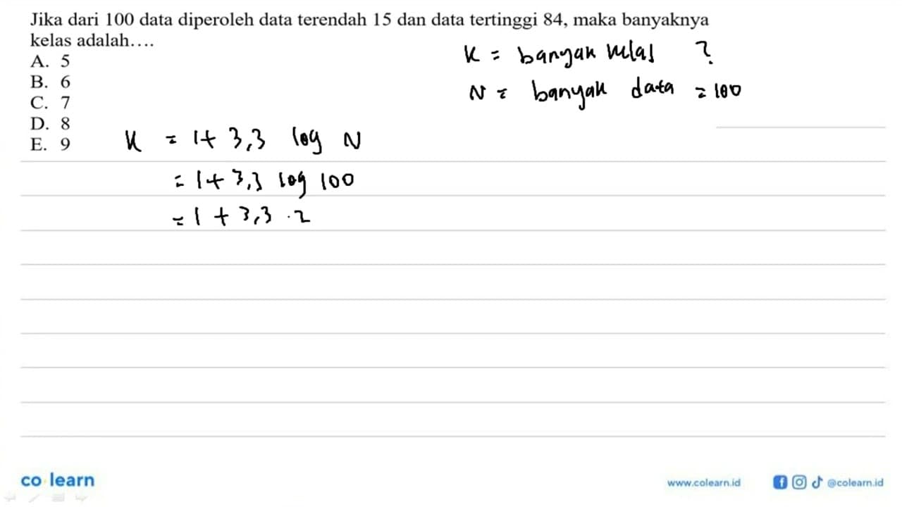 Jika dari 100 data diperoleh data terendah 15 dan data