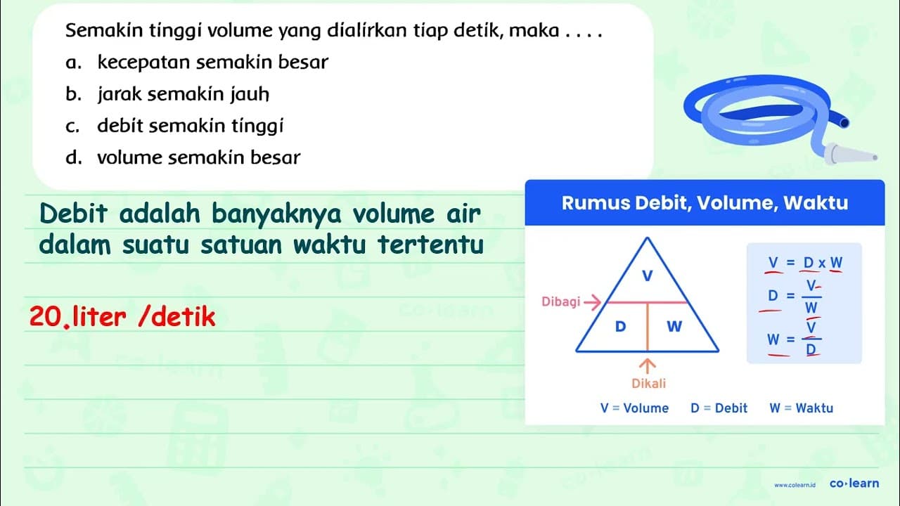 Semakin tinggi volume yang dialírkan tiap detik, maka ....