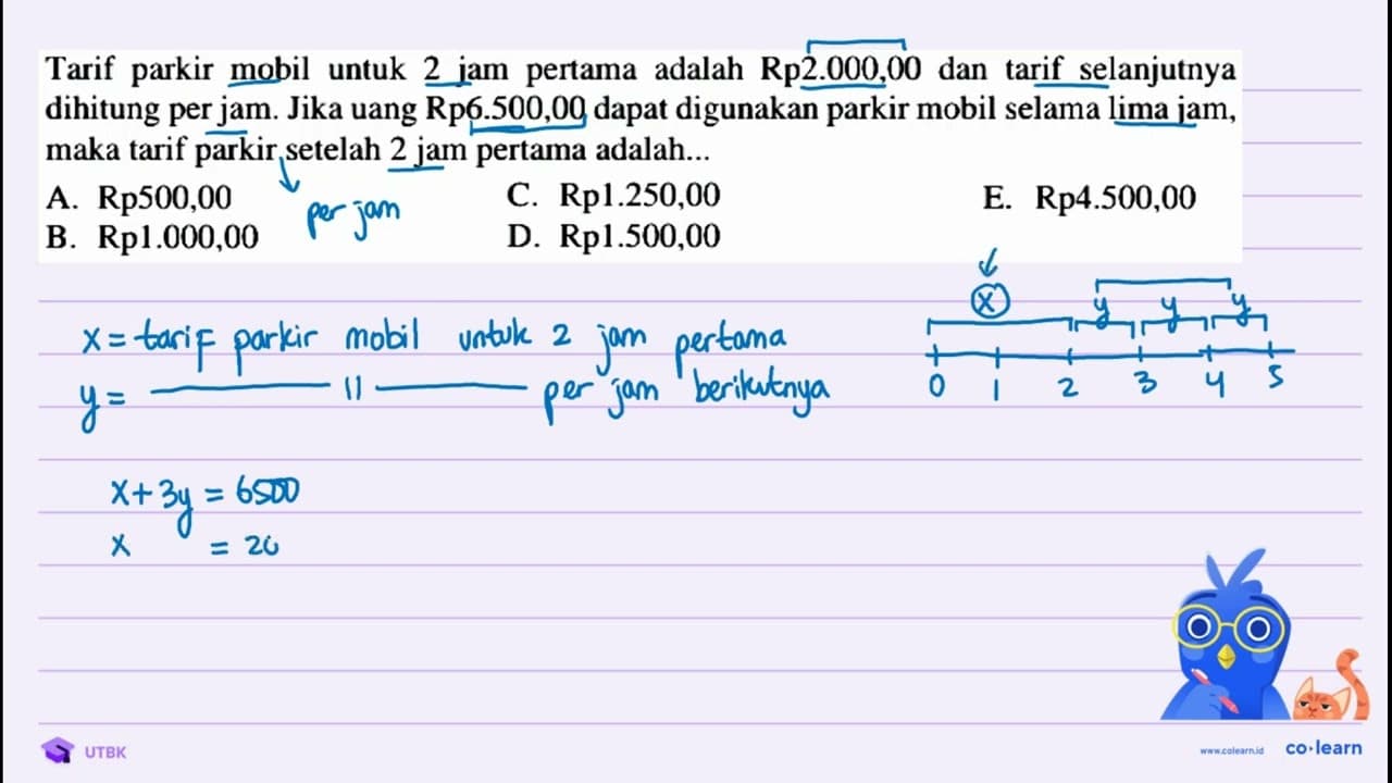 Tarif parkir mobil untuk 2 jam pertama adalah Rp2.000,00