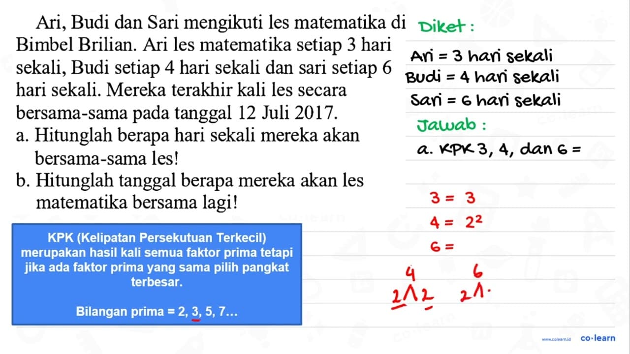 Ari, Budi dan Sari mengikuti les matematika di Bimbel