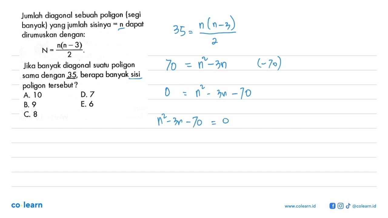 Jumlah diagonal sebuah poligon (segi banyak) yang jumlah